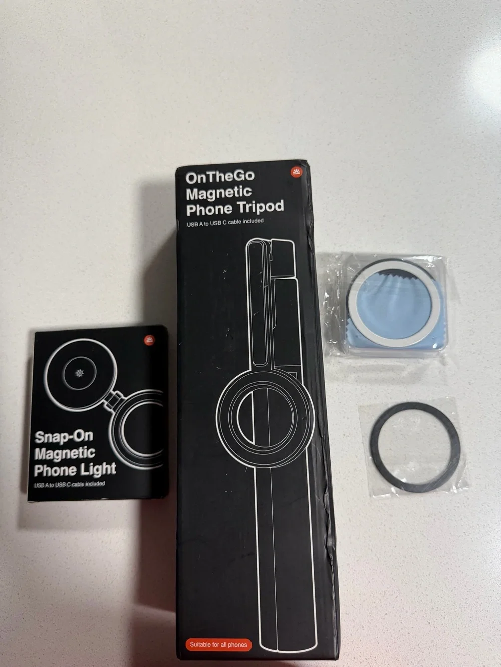 OnTheGo Phone Tripod with Snap-On Magnetic Phone Light - Black